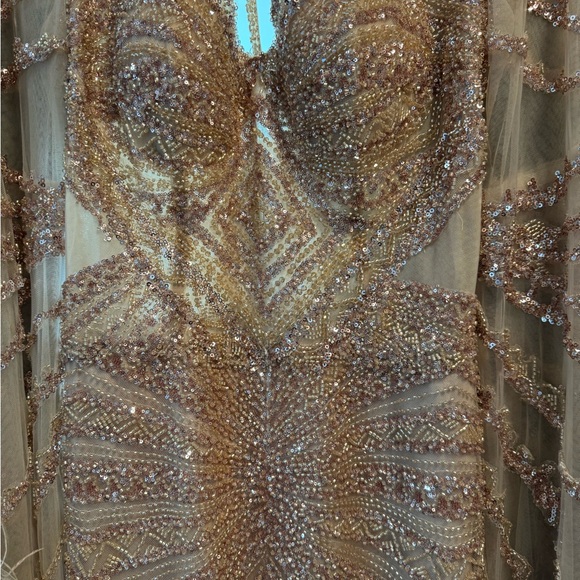 Elegant Long Sleeve Sequin Gown in Rose Gold - Picture 4 of 5